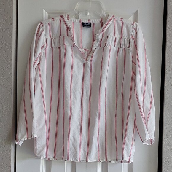 Splendid 3/4 Sleeve Red Stripe Linen Blend Blouse Women's Size L - Picture 1 of 9